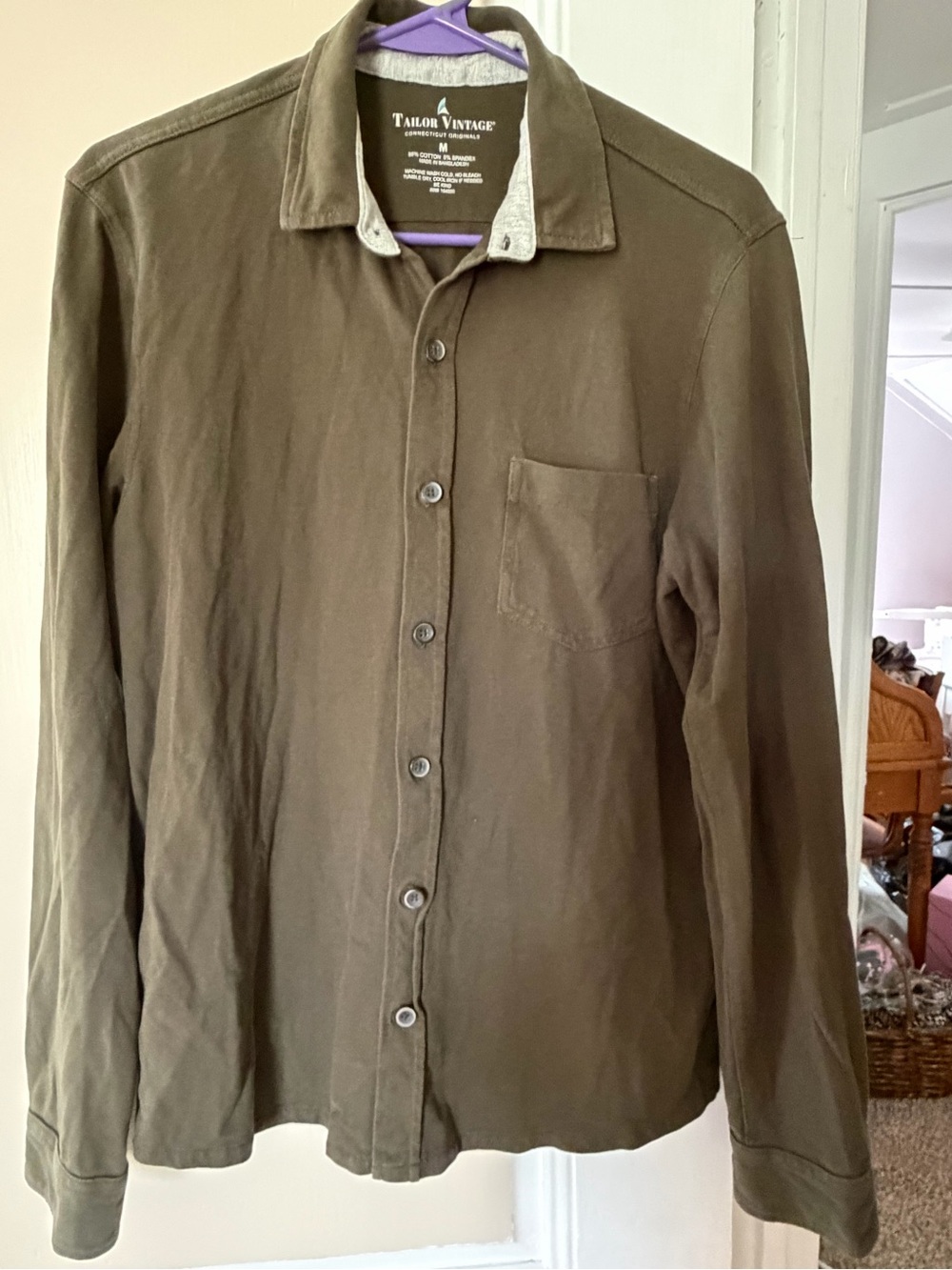Tailor Vintage Men's Olive Button-Down Shirt - Picture 1 of 4